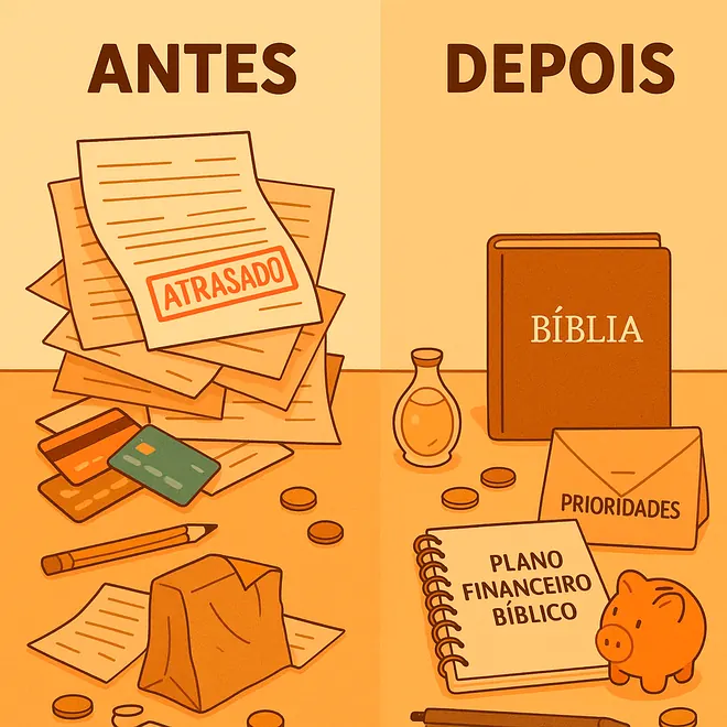Antes e depois de aplicar o plano financeiro bíblico